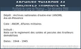 Note sur le reglement des soldes et pecules des tirailleurs demobilises