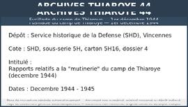 Rapports relatifs a la mutinerie du camp de Thiaroye (decembre 1944)