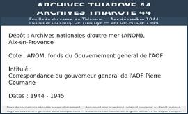 Correspondance du gouverneur general de l'AOF Pierre Cournarie