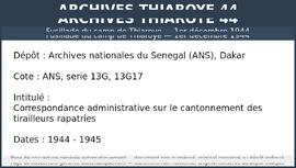 Correspondance administrative sur le cantonnement des tirailleurs rapatries