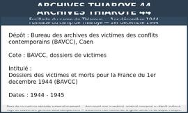 Dossiers des victimes et morts pour la France du 1er decembre 1944 (BAVCC)